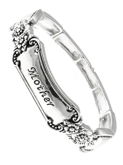 MOTHER, SILVER TONE ANTIQUE METAL STRETCH BANGLE