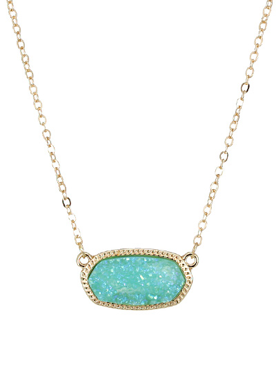 Druzy Turquoise Oval Pendant Necklace