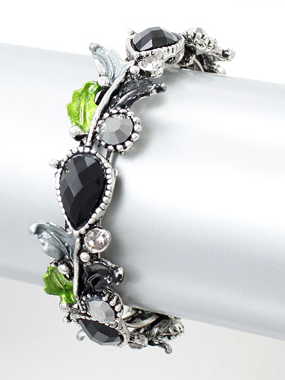 Flower Bangle Bracelet Green/Black