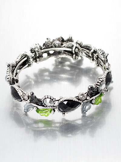 Flower Bangle Bracelet Green/Black | f_BG381-BK_1.jpg