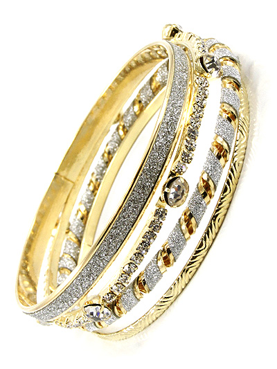 FOUR LAYERED GOLD TONE BANGLED W/ VARIOUS PATTERNS AND ACCENTS BRACELET | f_BG634-G.jpg