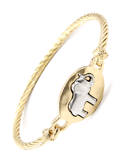 SILVER TONE ELEPHANT DESIGN, GOLD TONE METAL BANGLE BRACELET