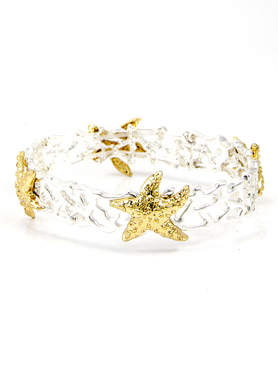 STARFISH, SILVER AND GOLD TONE METAL STRETCH BRACELET | f_JB5133-TT_1.jpg