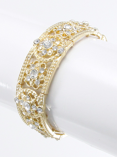 RHINESTONE ACCENT FLORAL DESIGN STRETCH BRACELET  | f_VB1545-CLG.jpg