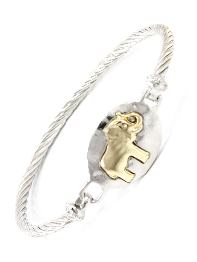 GOLD TONE ELEPHANT DESIGN, SILVER TONE METAL BANGLE BRACELET