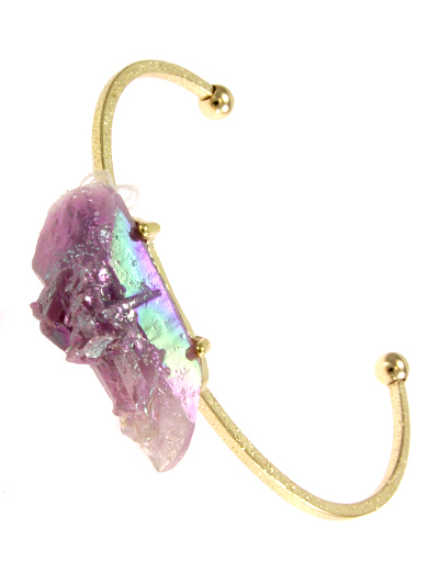 METALLIC PURPLE STONE, GOLD TONE CUFF BRACELET