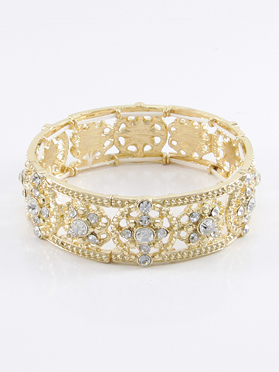 RHINESTONE ACCENT FLORAL DESIGN STRETCH BRACELET  | f_VB1545-CLG_1.jpg