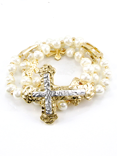 CROSS, WRAP AROUND PEARL STRETCH BRACELET | f_OB05598-TTPRL_1.jpg