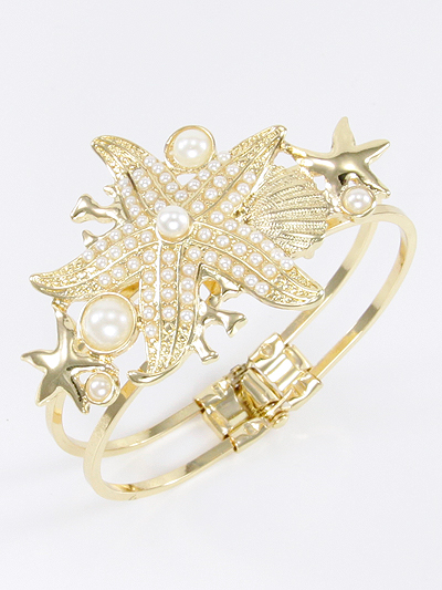 Gold Tone Starfish w/Pearl Hinge Style Bracelet