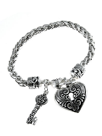 Heart and Key Filigree Bracelet