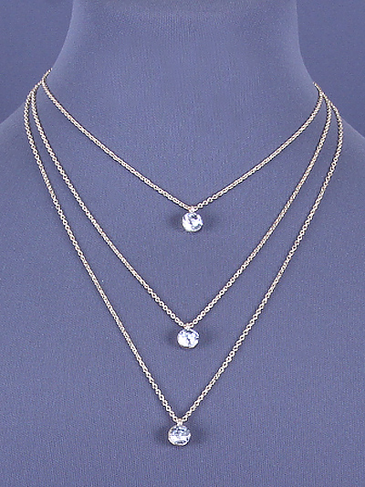 GOLD TONE METAL LAYERED NECKLACE W/ CLEAR CRYSTAL ACCENTS