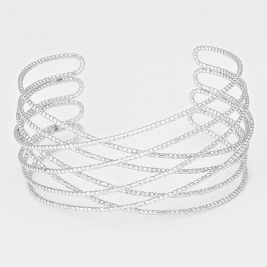  Textured Metal Crossed Cuff Bracelet 