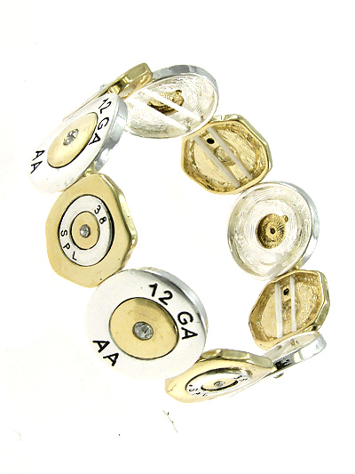 12 GA AA DESIGN SILVER AND GOLD TONE METAL STRETCH BRACELET