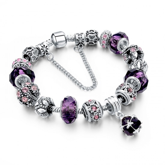 European Style Murano Bead Bracelet w/Charms