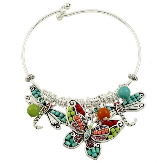 Dragonfly Butterfly Charm Bangle Bracelet