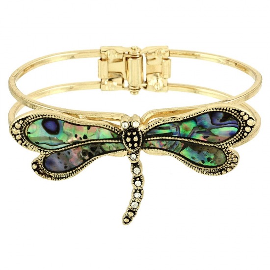Gold Tone Hinge Style Dragonfly Bracelet