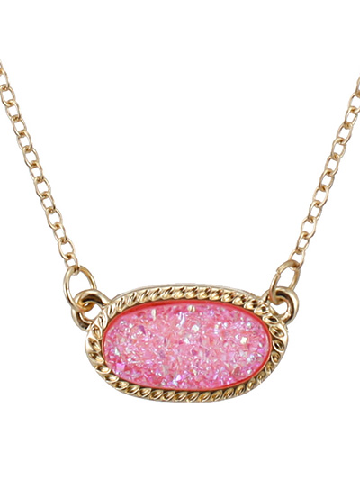 DRUZY OVAL SHAPE PENDANT NECKLACE PINK