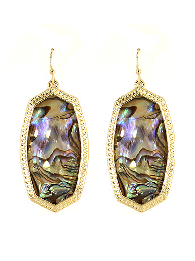 Abalone Fish Hook Earrings Gold Tone