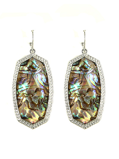 Abalone Fish Hook Earrings Silver Tone