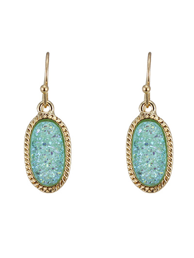 Druzy Turquoise Oval Shape Fish Hook Earrings