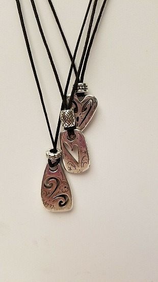 Brighton Brazilian Triple Silver Dangling Hearts Black Leather Cord Necklace  | heart.jpg
