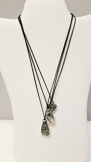 Brighton Brazilian Triple Silver Dangling Hearts Black Leather Cord Necklace 