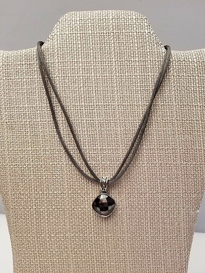 BRIGHTON VENUS Burgandy Crystal Grey Cord NECKLACE