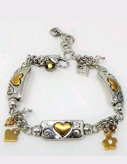 Brighton REMEMBER YOUR HEART Two Tone Crystal Link Bracelet